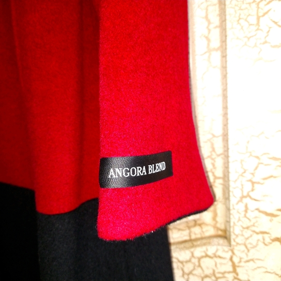 ELLEN TRACY Ladies Size M ANGORA BLEND WINTER CAR COAT Red Black Color Block - Picture 4 of 7